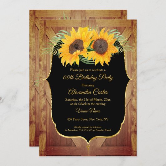 Zonnebloemroestvrijdeur Zwarte goudpartij Kaart (Voorkant / Achterkant)