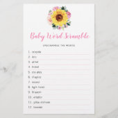 Zonnebloemroze Baby shower Word Game (Voorkant)