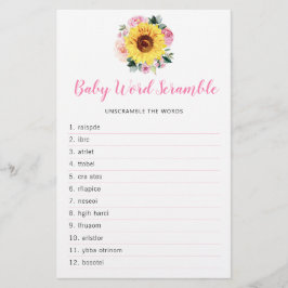 Zonnebloemroze Baby shower Word Game