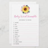 Zonnebloemroze Baby shower Word Game (Voorkant / Achterkant)