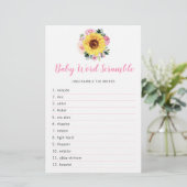 Zonnebloemroze Baby shower Word Game (Staand voorkant)