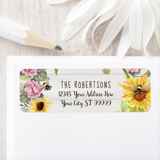 Zonnebloemroze bijen | Retouradreslabel Etiket (Insitu)