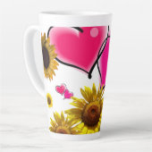 Zonnebloemroze harten latte Mok (Linkerhoek)