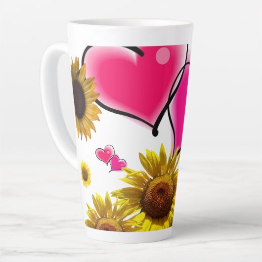 Zonnebloemroze harten latte Mok (Linkerhoek)
