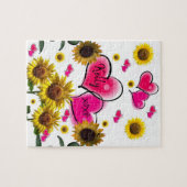 Zonnebloemroze harten Puzzels (Horizontaal)