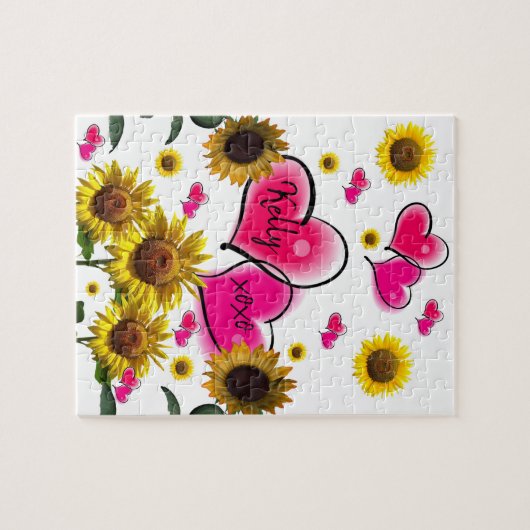 Zonnebloemroze harten Puzzels (Horizontaal)