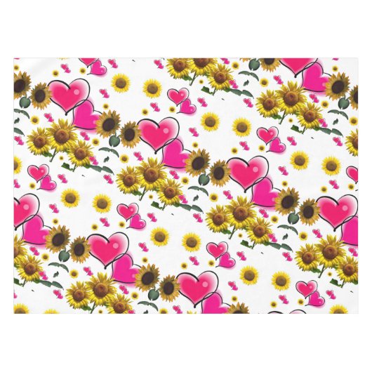 Zonnebloemroze harten Tablecloth Tafelkleed (Voorkant (Horizontaal))