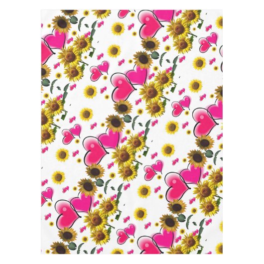 Zonnebloemroze harten Tablecloth Tafelkleed (Voorkant)