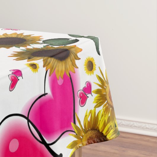 Zonnebloemroze harten Tablecloth Tafelkleed (Voorbeeld)