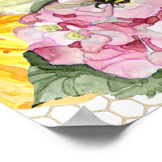 Zonnebloemroze hydrangeas, van mammie tot bijenblo poster (Hoek)