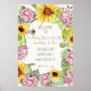 Zonnebloemroze hydrangeas, van mammie tot bijenblo poster