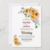 Zonnebloemroze roze roze in één bruiloft kaart (Voorkant)