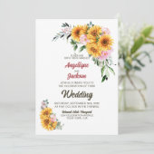 Zonnebloemroze roze roze in één bruiloft kaart (Staand voorkant)