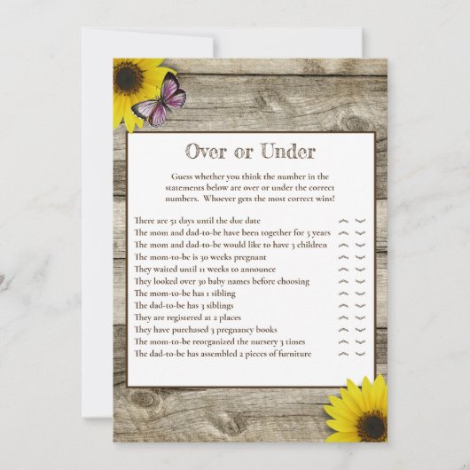 Zonnebloemroze vlinder boven of onder Baby shower Kaart (Voorkant)