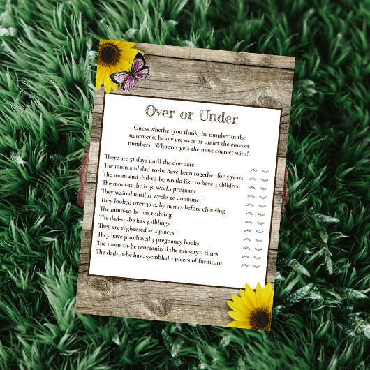 Zonnebloemroze vlinder boven of onder Baby shower Kaart