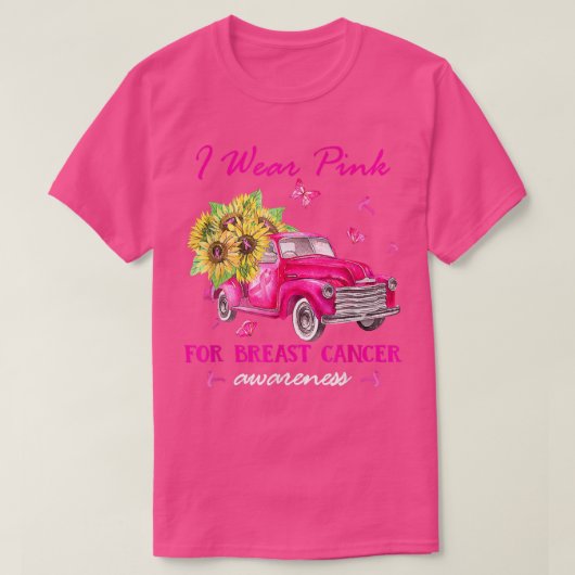 Zonnebloemroze vrachtwagen ik Draag voor borstkank T-shirt (Design voorkant)