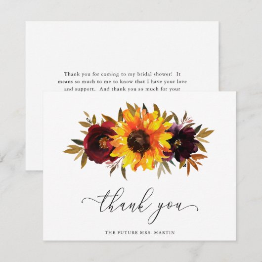 Zonnebloemrozen Rood Paars Bruiloft Feest Bedankkaart (Voorkant / Achterkant)