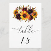 Zonnebloemrozen Rustieke Herfst Bruiloft Tafelnumm (Achterkant)