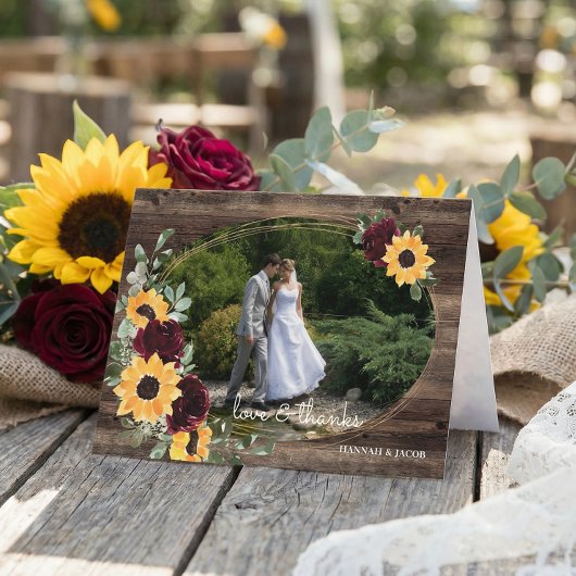 Zonnebloemrozen Rustieke Trouwfoto Bedankt
