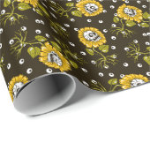 Zonnebloemschedels: Uniek naadloos patroon. Cadeaupapier (Rol Hoek)