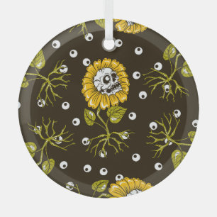 Zonnebloemschedels: Uniek naadloos patroon. Glas Ornament