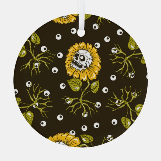 Zonnebloemschedels: Uniek naadloos patroon. Glas Ornament (Achterkant)