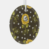 Zonnebloemschedels: Uniek naadloos patroon. Glas Ornament (Voorkant Rechts)