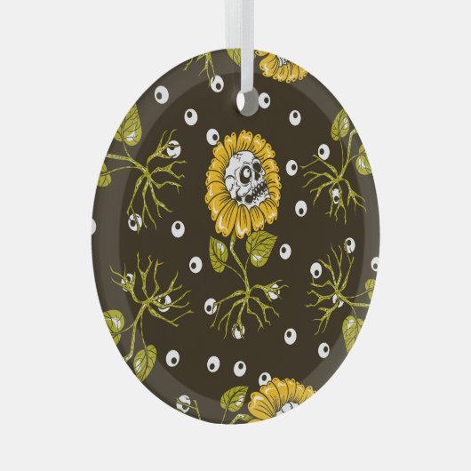 Zonnebloemschedels: Uniek naadloos patroon. Glas Ornament (Voorkant Rechts)
