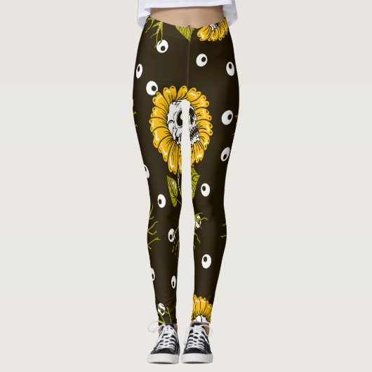 Zonnebloemschedels: Uniek naadloos patroon. Leggings (Voorkant)