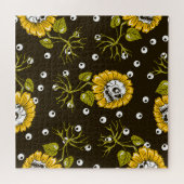 Zonnebloemschedels: Uniek naadloos patroon. Legpuzzel (Horizontaal)