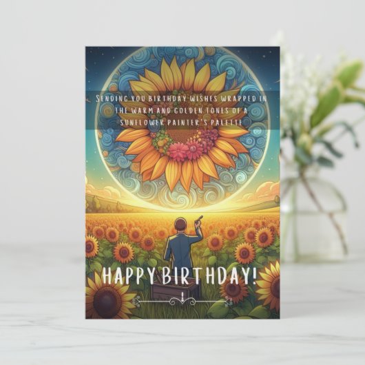 Zonnebloemschilder Verjaardag Platte Kaart (Staand voorkant)