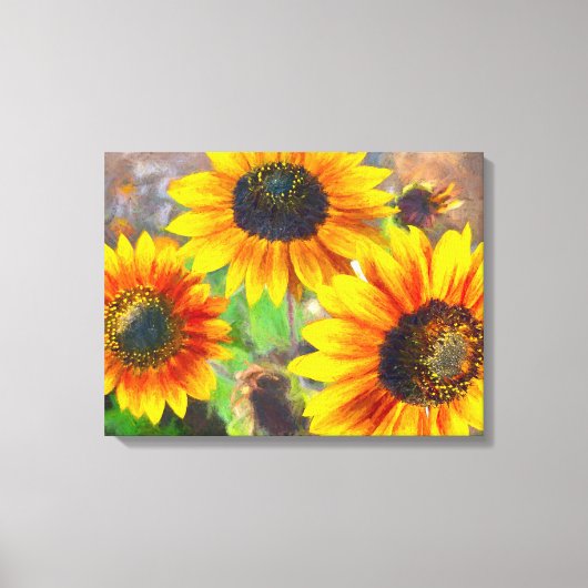 Zonnebloemschilderij, kleurrijke bloemen, vrolijk canvas afdruk (Voorkant)