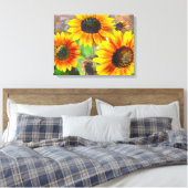 Zonnebloemschilderij, kleurrijke bloemen, vrolijk canvas afdruk (Insitu (Slaapkamer))