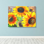 Zonnebloemschilderij, kleurrijke bloemen, vrolijk canvas afdruk (Insitu (Houten vloer))