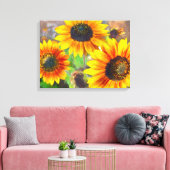 Zonnebloemschilderij, kleurrijke bloemen, vrolijk canvas afdruk (Insitu (Woonkamer))