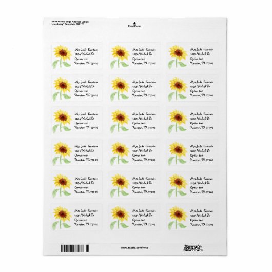 Zonnebloemschilderij Retouradres Mailing Label (Full Sheet)