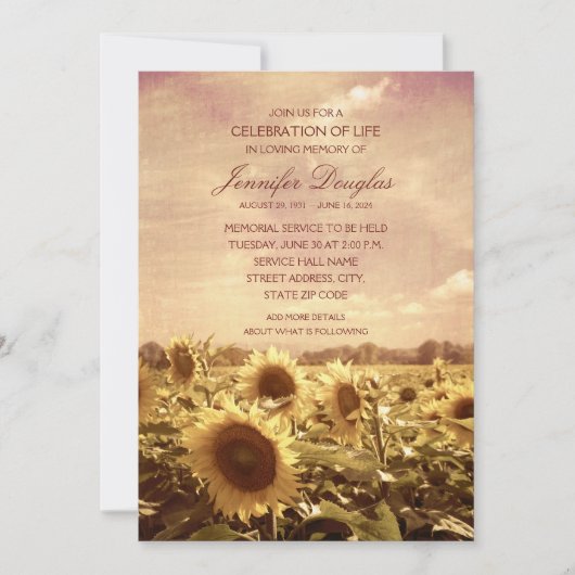 Zonnebloemschurfaankondigingen Memorial Cards Kaart (Voorkant)