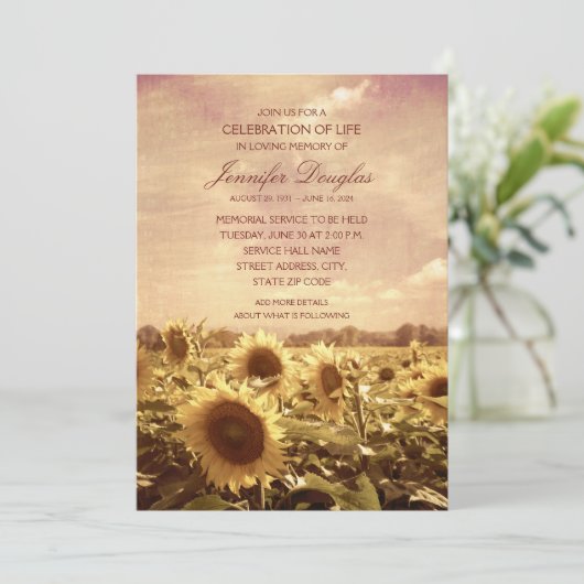 Zonnebloemschurfaankondigingen Memorial Cards Kaart (Staand voorkant)