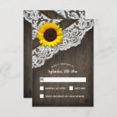 Zonnebloemschuur Hout en Kant Bruiloft RSVP Kaarte (Voorkant / Achterkant)