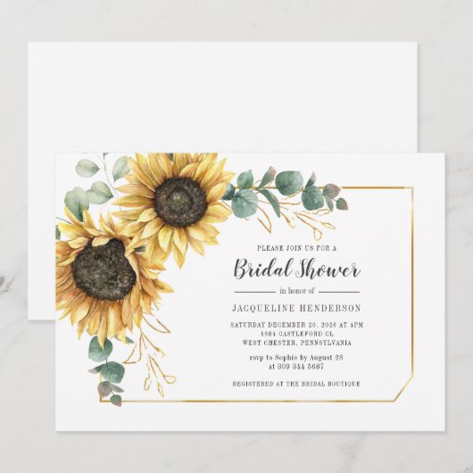 Zonnebloemscript Eucalyptus Floral Vrijgezellenfee Kaart (Voorkant / Achterkant)