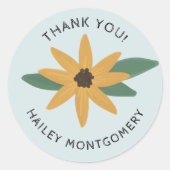 Zonnebloemsticker met naam en dank je ronde sticker (Voorkant)