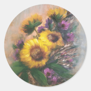 Zonnebloemsticker Ronde Sticker