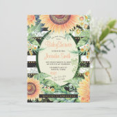 Zonnebloemstrepen Baby shower | Modern Rustic Kaart (Staand voorkant)