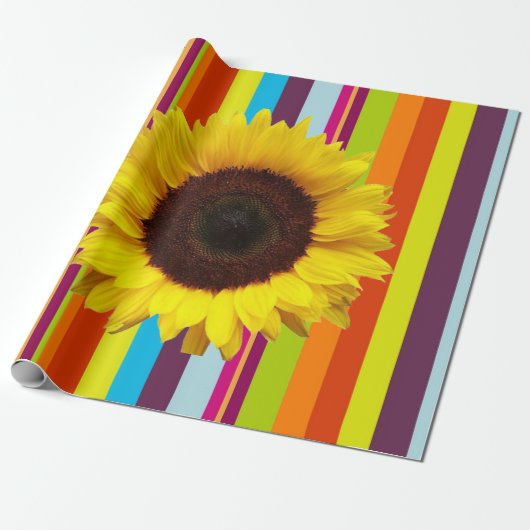 Zonnebloemstrippapier voor matte overvulling cadeaupapier (Uitgerold)