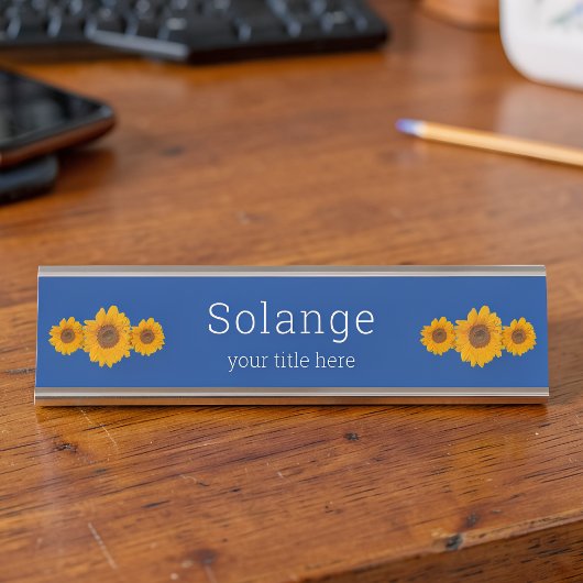 Zonnebloemtrio-gepersonaliseerd bureau naambordje