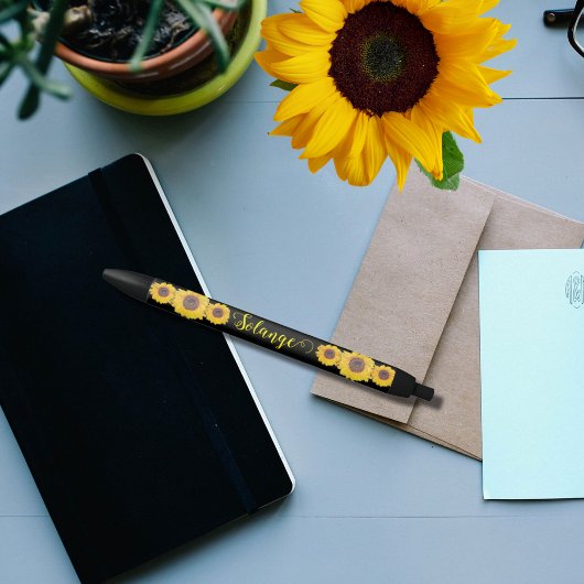 Zonnebloemtrio-gepersonaliseerd Zwarte Inkt Pen