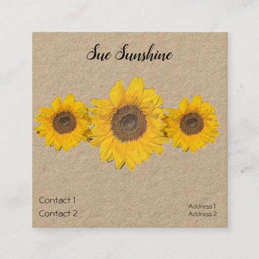 Zonnebloemtrio in roestvast kraftpapier vierkante visitekaartje (Voorkant)