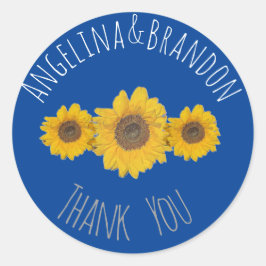 Zonnebloemtrio voor bruiloften - Dank u Ronde Sticker