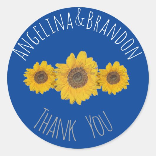 Zonnebloemtrio voor bruiloften - Dank u Ronde Sticker (Voorkant)