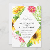 Zonnebloemtrouwuitnodiging in geel kaart (Voorkant)